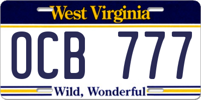 WV license plate OCB777