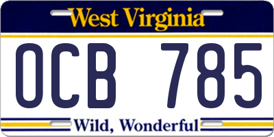 WV license plate OCB785