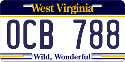 WV license plate OCB788