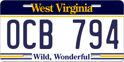 WV license plate OCB794
