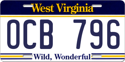 WV license plate OCB796