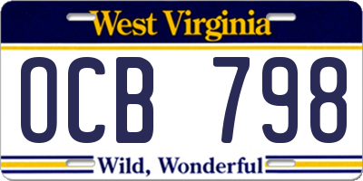 WV license plate OCB798