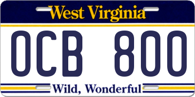 WV license plate OCB800