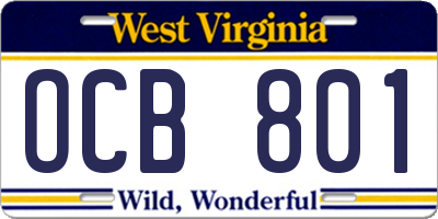 WV license plate OCB801
