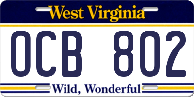 WV license plate OCB802