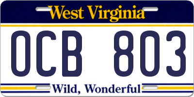 WV license plate OCB803