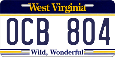 WV license plate OCB804