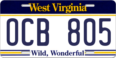 WV license plate OCB805