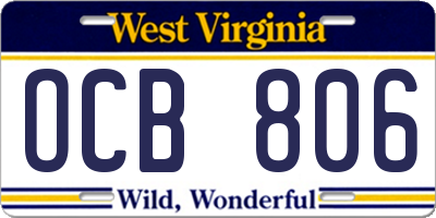 WV license plate OCB806