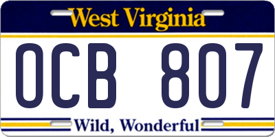 WV license plate OCB807