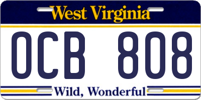 WV license plate OCB808