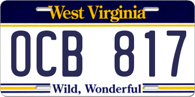 WV license plate OCB817