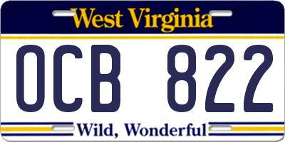WV license plate OCB822