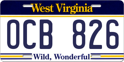 WV license plate OCB826