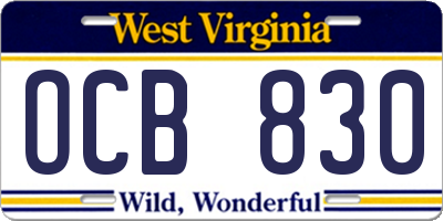 WV license plate OCB830