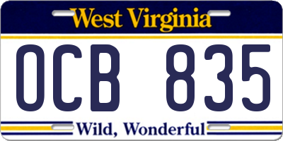 WV license plate OCB835