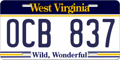 WV license plate OCB837