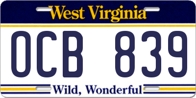 WV license plate OCB839
