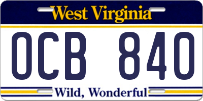 WV license plate OCB840