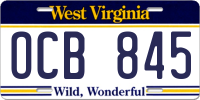 WV license plate OCB845