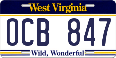 WV license plate OCB847