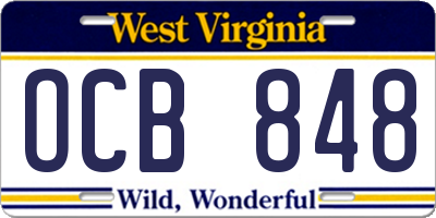 WV license plate OCB848