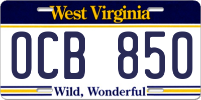 WV license plate OCB850
