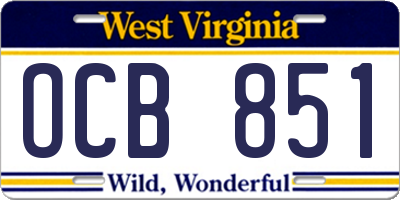 WV license plate OCB851