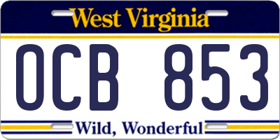 WV license plate OCB853