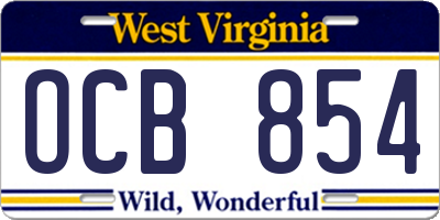 WV license plate OCB854