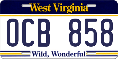 WV license plate OCB858