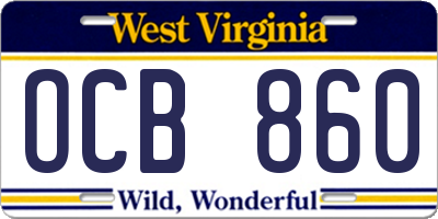 WV license plate OCB860