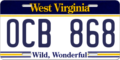 WV license plate OCB868