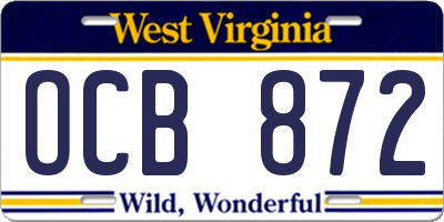 WV license plate OCB872