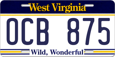 WV license plate OCB875