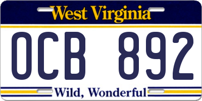 WV license plate OCB892