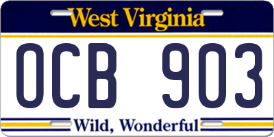 WV license plate OCB903