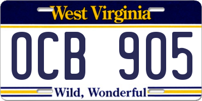 WV license plate OCB905
