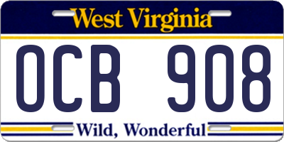 WV license plate OCB908