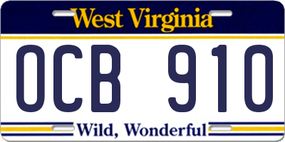 WV license plate OCB910