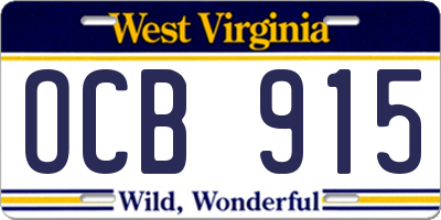 WV license plate OCB915