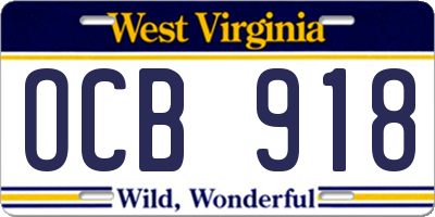 WV license plate OCB918