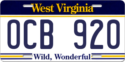 WV license plate OCB920