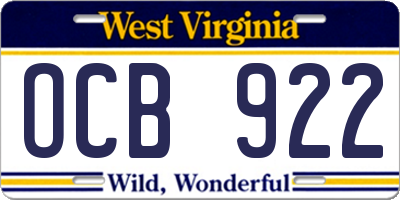 WV license plate OCB922
