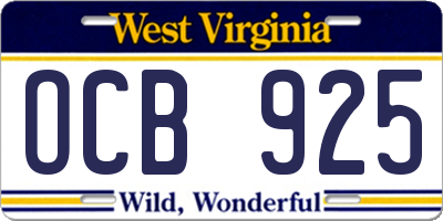 WV license plate OCB925