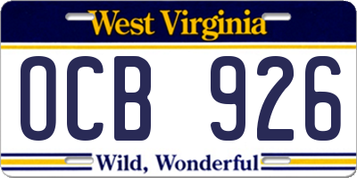 WV license plate OCB926