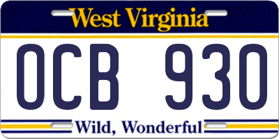 WV license plate OCB930