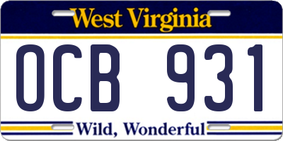WV license plate OCB931