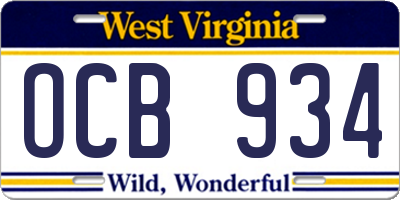 WV license plate OCB934