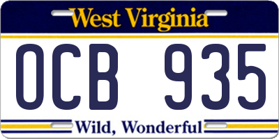 WV license plate OCB935